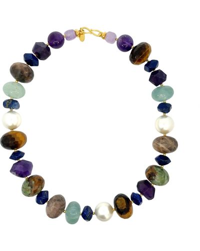 Gosia Orlowska Pearl Party Swarovski Pearl, Lapis Lazuli And Gemstones Necklace - Blue