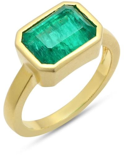 Artisan Yellow Gold Natural Emerald Ring Gemstone Jewelry - Metallic