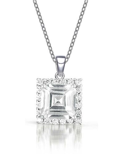 Genevive Jewelry Sterling Silver Clear Cubic Zirconia Square Shape Necklace - White