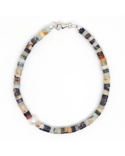 Shar Oke Neutrals Mixed Jasper & Freshwater Pearl Beaded Bracelet - Metallic