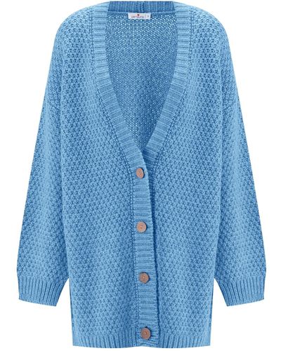 Peraluna Maya Brass Mesh Long Knit Cardigan - Blue