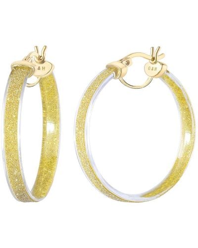 Gold & Honey Glitter Hoop Earrings In Clear & - Metallic