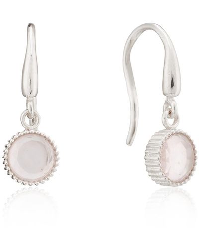 Auree Barcelona Silver October Rose Quartz Birthstone Hook Earrings - White