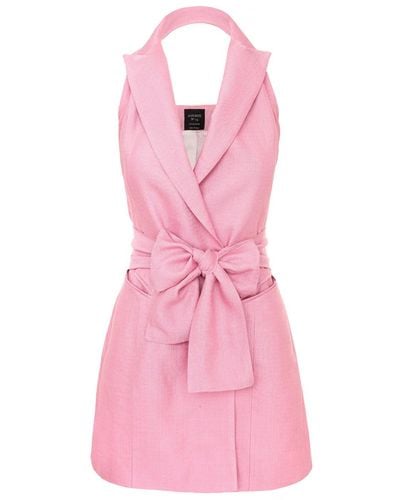 AVENUE No.29 Metallized Linen Backless Lapel Dress With Bow - Pink