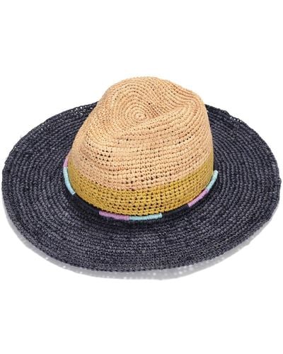 Justine Hats Multi Colours Straw Fedora Hat - Blue