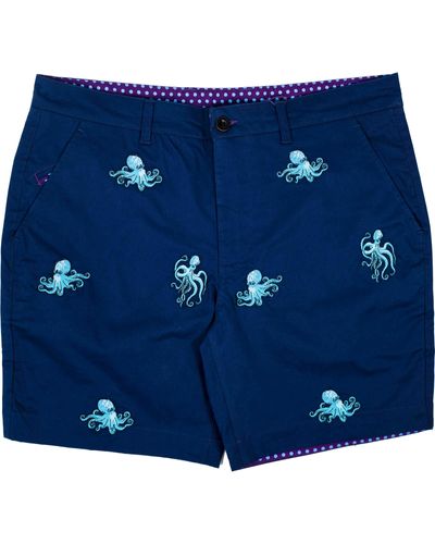 lords of harlech Edward Octopus Embroidery Shorts - Blue