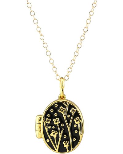 Kris Nations Flower Oval Enamel Locket Charm Necklace - Metallic