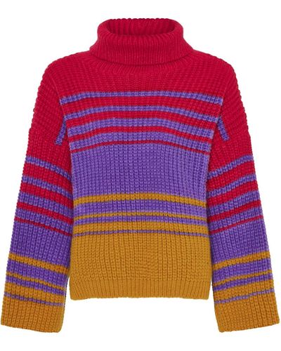 Cara & The Sky Megan Stripe Roll Neck Sweater Multicolor - Purple