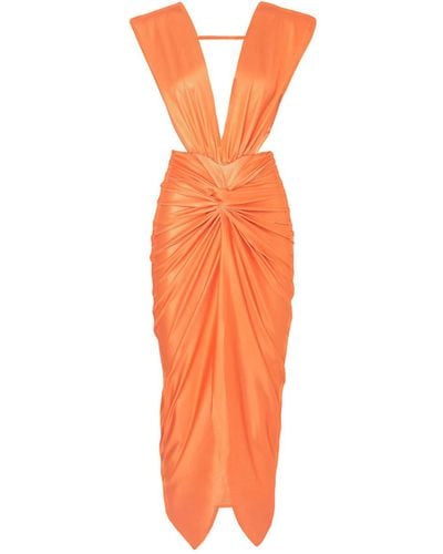 Lezat Goddess Ruched Twist Dress - Orange