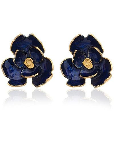 Milou Jewelry Navy Rose Flower Earrings - Blue