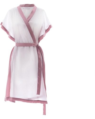 Roses Are Red Morning Quote Kimono White & Pink - Purple