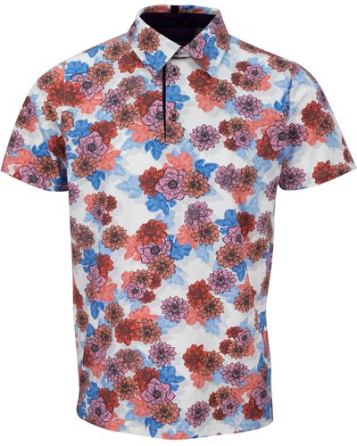 lords of harlech Pietro Snap Floral Polo Shirt - Red