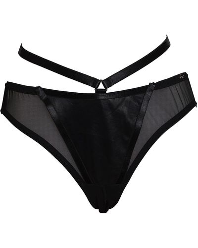 Something Wicked Mia Open Back Leather Ouvert Brief - Black