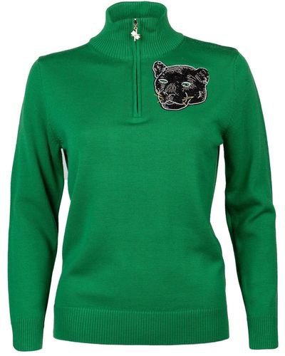 Laines London Laines Couture Quarter Zip Jumper With Embellished Panther - Green