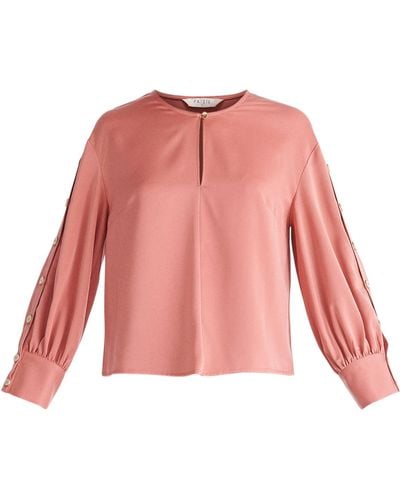 Paisie Button Sleeve Blouse In Coral Pink - Red