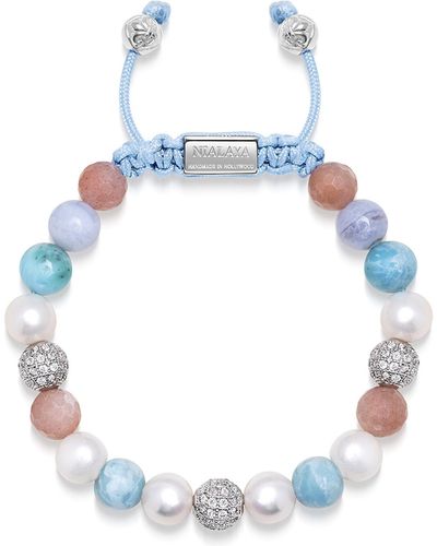 Nialaya Beaded Bracelet With Larimar, Pearl, Blue Lace Agate And Pink Aventurine