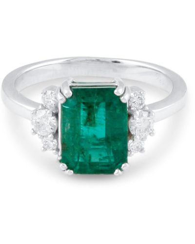 Trésor Emerald Rectangle And Diamond Ring In 18k White Gold - Multicolor