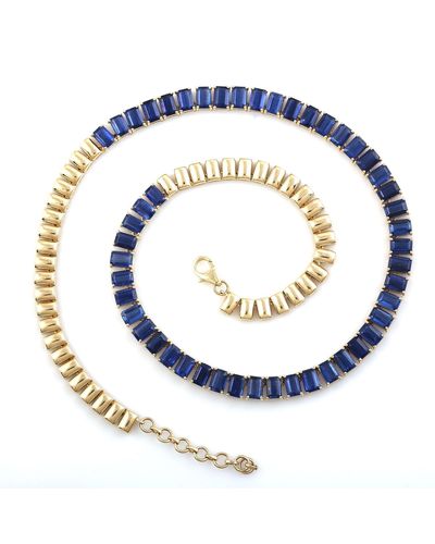 Artisan 14k Yellow Gold & Baguette Blue Kyanite Gemstone Statement Designer Necklace
