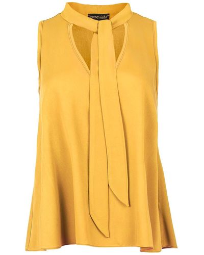 Conquista Mustard Tie Detail Sleeveless Top - Yellow