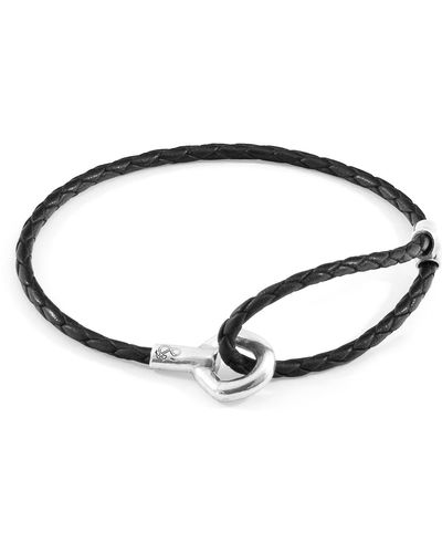 Anchor and Crew Coal Black Blake Silver & Braided Leather Bracelet - Brown