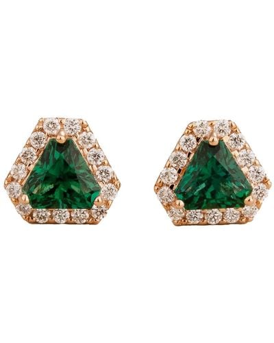 Juvetti Diana Rose Gold Earrings Emeralds & Diamonds - Green