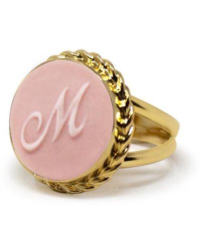 Vintouch Italy Gold Vermeil Pink Cameo Ring Initial M