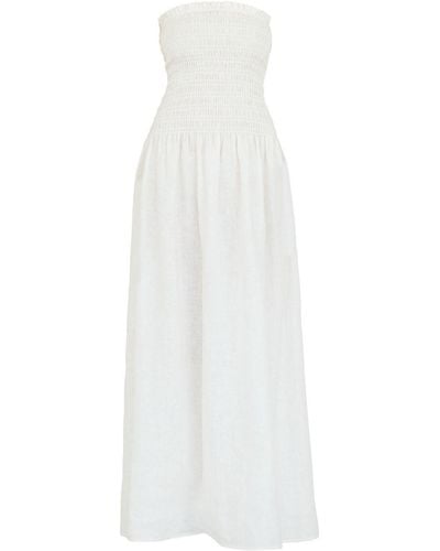 NUAJE NUAJE Elle Strapless Smocked Linen Maxi Dress - White