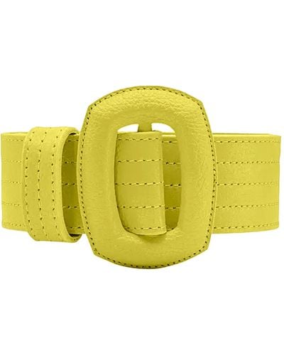 BeltBe Stitched Leather Oval Buckle Belt - Yellow
