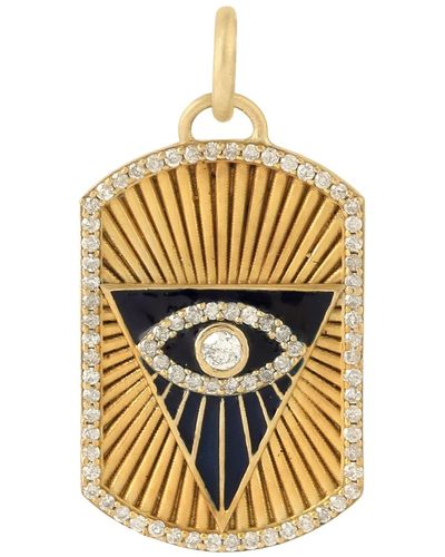 Artisan New Arrival Solid Yellow Gold Evil Eye Design Charm Diamond Enamel Pendant Jewelry - Metallic