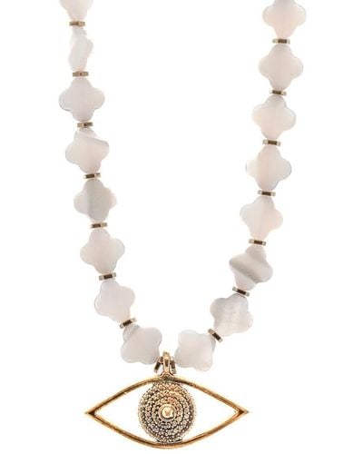 Ebru Jewelry Pearl Clover Evil Eye Necklace - Metallic