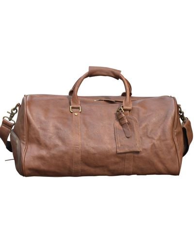Touri Leather Over Night Bag With Shoe Storage - Brown