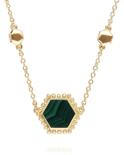 Gemondo Malachite Flat Slice Hex Necklace In Gold Sterling Silver - Green