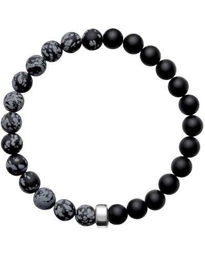 Ora Pearls Aro Men's Snowflake Obsidian & Onyx Bracelet Silver Bead - Black