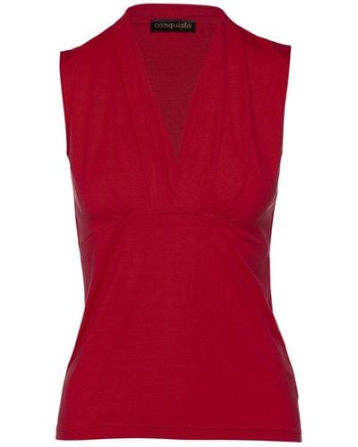 Conquista Faux Wrap Sleeveless Top - Red