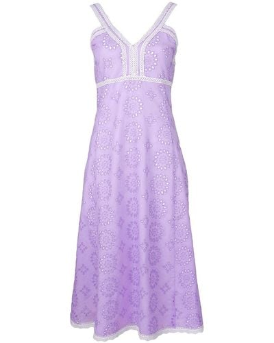 Lalipop Design Lace Trimmed Midi Lilac Dress - Purple
