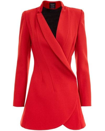 AVENUE No.29 Asymmetric Double Breasted Wool Blazer - Red