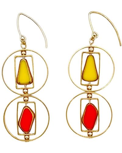 Aracheli Studio Red & Yellow Geometric Art Earrings - Metallic
