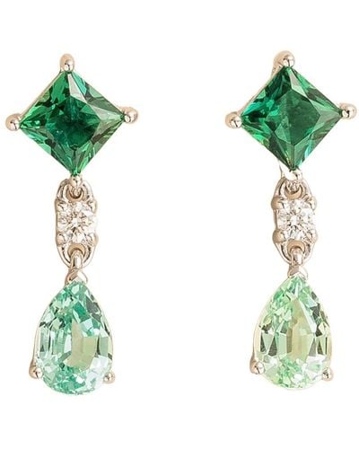 Juvetti Ori Earrings In Emerald, Diamond & Green Sapphire Set In White Gold