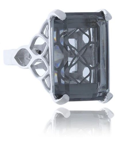 Georgina Jewelry Silver Grey Signature Rectangle Crystal Ring - Blue