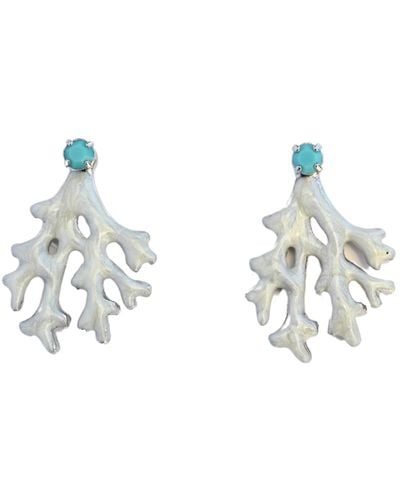 The Pink Reef Mini Coral Earring In Pearl - Blue