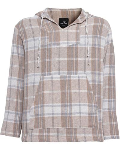 Monique Store Neutrals / Plaid Long Sleeeve With Hoddie And Kangaroo Pocket Linen Shirt - White