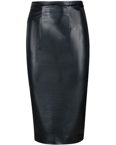Conquista Faux Croc Leather High Waist Pencil Skirt - Gray