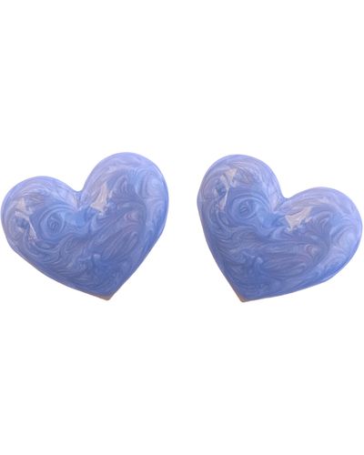 The Pink Reef Oversized Puff Heart Stud In Pearl - Blue