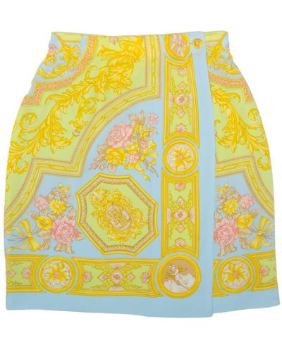 Sugar Cream Vintage Vintage Pastel Chiffon Baroque 80's Wrap Skirt With Button - Yellow