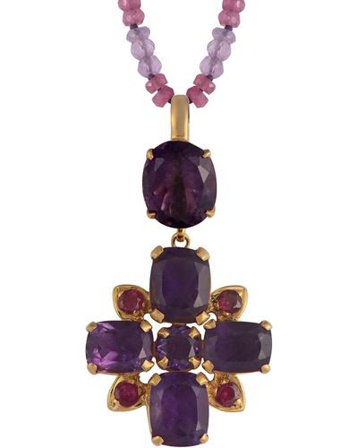 Emma Chapman Jewels Bathsheba Amethyst Ruby Cross Pendant - Purple