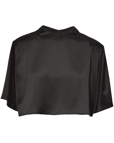 BLUZAT Cropped Satin T-shirt - Black