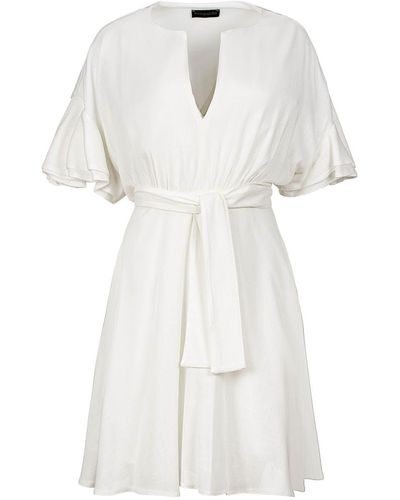 Conquista Neutrals Ecru Dress With Ruffle Sleeves - White