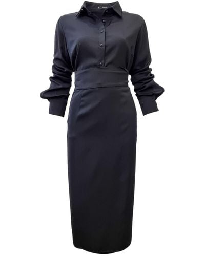 lagami Silky Button Down Shirt And Wrap Skirt Set - Blue