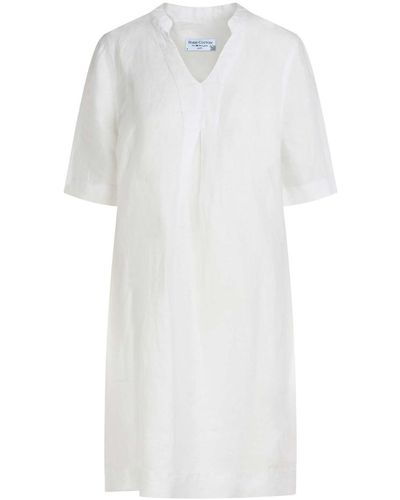 Haris Cotton "v" Neck Line Linen Dress - White