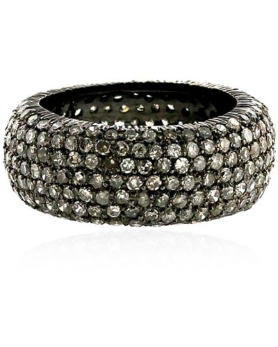Artisan Pave Diamond Handmade Vintage Band Ring 925 Sterling Silver - Black